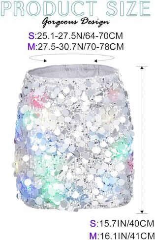 REETAN Light up Sequin Sparkly Skirts LED Music Dance Skirt Rave Club Disco Skirt Costume for Women and Girls in Kuwait