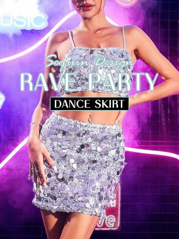 REETAN Light up Sequin Sparkly Skirts LED Music Dance Skirt Rave Club Disco Skirt Costume for Women and Girls in Kuwait