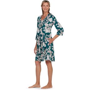 Miss Elaine Women's Short Nightgown, Knit Nightgown with Pockets and 3/4 Length Sleeves, Sleepwear and Loungewear
