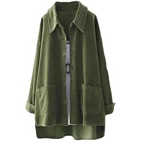Minibee Women's Corduroy Shirt Jacket Shacket Button Down Long Sleeve Oversized Blouse Coats with Pockets in Kuwait