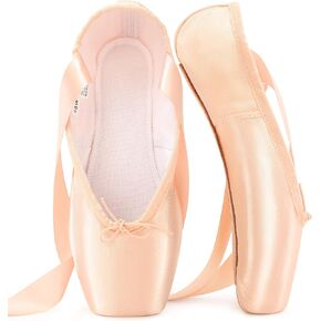 tanzdunsje Ballet Pointe Shoes Pink Professional Dance Shoes with Sewn Ribbon and Silicone Toe Pads for Girls Women in Kuwait