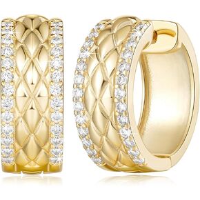 Cossa هوب أقراط 14K الذهب هوب أقراط للنساء أنيقة سميكة الذهب هوب أقراط مكعب زركونيا مرصع شبكة الذهب Huggie هوب أقراط للنساء 20mm in Kuwait