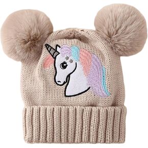 قبعة صغيرة شتوية بتصميم يونيكورن للفتيات الصغيرات، قبعة بوم بوم محبوكة مبتكرة للطقس البارد، قبعة تزلج لعمر 4-12 سنة in Kuwait
