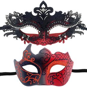 Zsperkla 2 Pack Couples Masquerade Masks Gorgeous Venetian Metal Mask Halloween Costume Party Mask Mardi Gras Mask