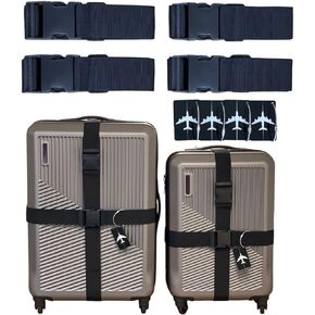 8 Pack Luggage Set, 4 Pack Straps and 4 Pack ID Tags, Adjustable Heavy-Duty 79" Secure Travel Suitcase Belts (Fuchsia)
