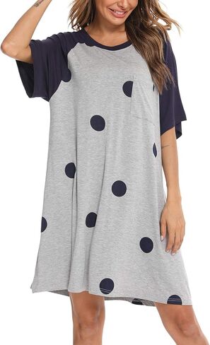 YYA فضفاضة المرأة ثوب النوم قصيرة الأكمام ملابس خاصة مريح قمصان النوم فضفاضة Scoopneck قميص النوم S-3XL in Kuwait