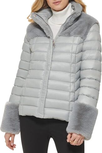 DKNY Women's Faux Fur Cuffed Sleeve Puffer Jacket in Saudi Arabia