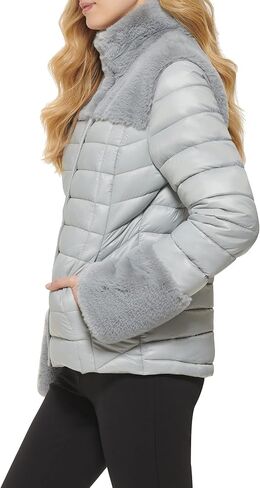 DKNY Women's Faux Fur Cuffed Sleeve Puffer Jacket in Saudi Arabia