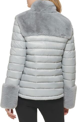 DKNY Women's Faux Fur Cuffed Sleeve Puffer Jacket in Saudi Arabia