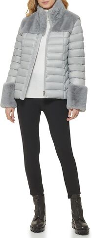 DKNY Women's Faux Fur Cuffed Sleeve Puffer Jacket in Saudi Arabia