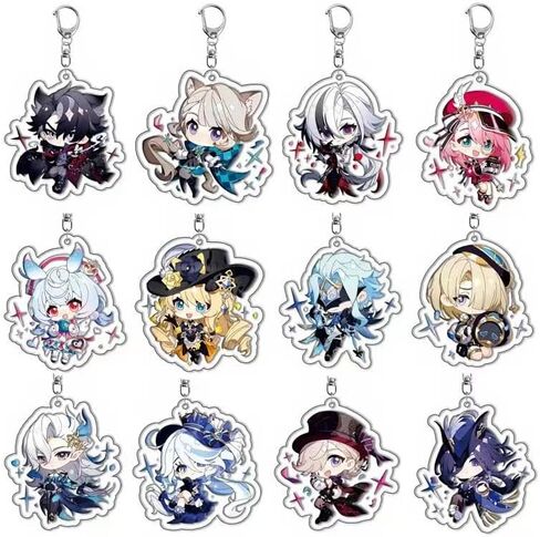 سلسلة مفاتيح بشخصية جينشين امباكت فونتين من بايرز، مجموعة سلاسل مفاتيح من الاكريليك مكونة من 12 قطعة من سلسلة مفاتيح انيمي جينشين مع دلاية. in Kuwait