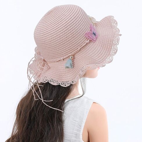 قبعات الشاطئ Bienvenu للفتيات، قبعة من القش مع حقيبة كتف للأطفال، مجموعة قبعات ديربي in Kuwait