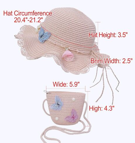 قبعات الشاطئ Bienvenu للفتيات، قبعة من القش مع حقيبة كتف للأطفال، مجموعة قبعات ديربي in Kuwait