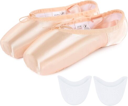 tanzdunsje Ballet Pointe Shoes Pink Professional Dance Shoes with Sewn Ribbon and Silicone Toe Pads for Girls Women in Kuwait