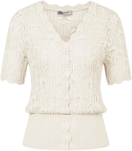 سترة نسائية صيفية بأكمام قصيرة من GRACE KARIN سترات محبوكة خفيفة الوزن وفتحة رقبة على شكل حرف V بوليرو بأزرار سفلية in Kuwait