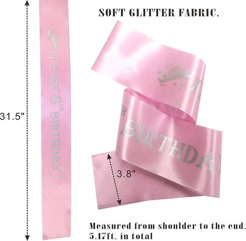 وشاح وتاج عيد الميلاد الثامن للفتيات - وشاح لامع رائع + تاج معدني فاخر من حجر الراين باللون الوردي للفتيات، هدايا عيد الميلاد الثامن لحفلة الأميرة in Kuwait