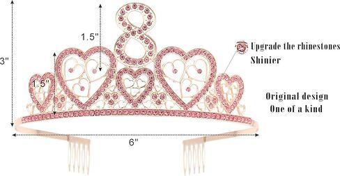 وشاح وتاج عيد الميلاد الثامن للفتيات - وشاح لامع رائع + تاج معدني فاخر من حجر الراين باللون الوردي للفتيات، هدايا عيد الميلاد الثامن لحفلة الأميرة in Kuwait