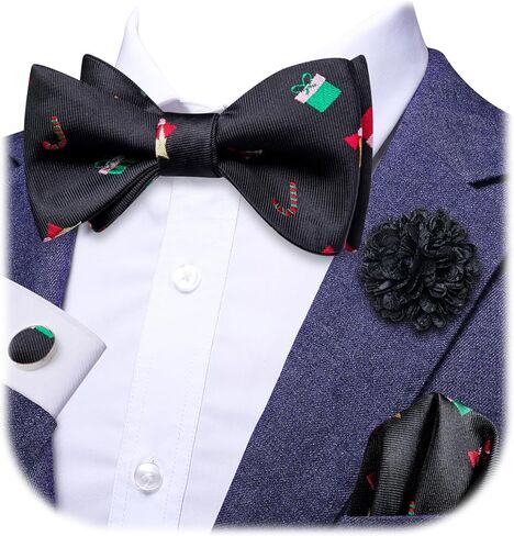 Hi-Tie Christmas Bowtie for Men Self Bow Tie Lapel Pin Sets Pocket Square Cufflinks Silk Xmas Party Festival in Kuwait