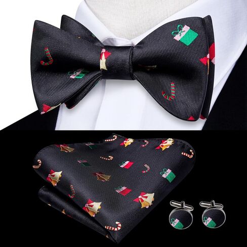 Hi-Tie Christmas Bowtie for Men Self Bow Tie Lapel Pin Sets Pocket Square Cufflinks Silk Xmas Party Festival in Kuwait
