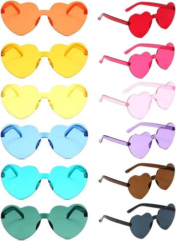هاي توب 12 زوجًا من النظارات الشمسية على شكل قلب الحب بدون اطار شفافة بدون اطار بالوان الحلوى المرحة، نظارات شمسية متنوعة عصرية على شكل قلب لهدايا الحفلات in Kuwait