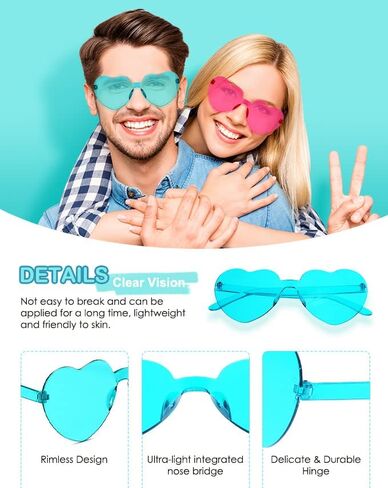 هاي توب 12 زوجًا من النظارات الشمسية على شكل قلب الحب بدون اطار شفافة بدون اطار بالوان الحلوى المرحة، نظارات شمسية متنوعة عصرية على شكل قلب لهدايا الحفلات in Kuwait