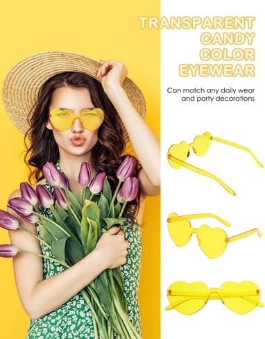 هاي توب 12 زوجًا من النظارات الشمسية على شكل قلب الحب بدون اطار شفافة بدون اطار بالوان الحلوى المرحة، نظارات شمسية متنوعة عصرية على شكل قلب لهدايا الحفلات in Kuwait