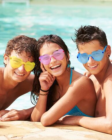 هاي توب 12 زوجًا من النظارات الشمسية على شكل قلب الحب بدون اطار شفافة بدون اطار بالوان الحلوى المرحة، نظارات شمسية متنوعة عصرية على شكل قلب لهدايا الحفلات in Kuwait