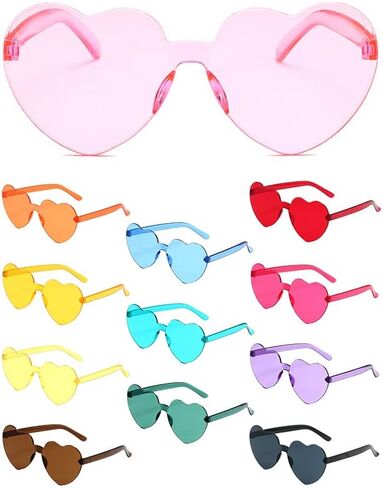 هاي توب 12 زوجًا من النظارات الشمسية على شكل قلب الحب بدون اطار شفافة بدون اطار بالوان الحلوى المرحة، نظارات شمسية متنوعة عصرية على شكل قلب لهدايا الحفلات in Kuwait