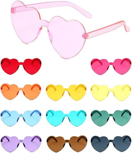 هاي توب 12 زوجًا من النظارات الشمسية على شكل قلب الحب بدون اطار شفافة بدون اطار بالوان الحلوى المرحة، نظارات شمسية متنوعة عصرية على شكل قلب لهدايا الحفلات in Kuwait