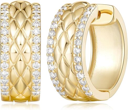 Cossa هوب أقراط 14K الذهب هوب أقراط للنساء أنيقة سميكة الذهب هوب أقراط مكعب زركونيا مرصع شبكة الذهب Huggie هوب أقراط للنساء 20mm in Kuwait