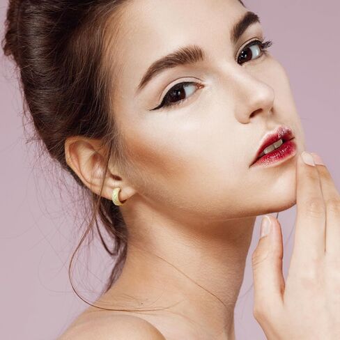 Cossa هوب أقراط 14K الذهب هوب أقراط للنساء أنيقة سميكة الذهب هوب أقراط مكعب زركونيا مرصع شبكة الذهب Huggie هوب أقراط للنساء 20mm in Kuwait