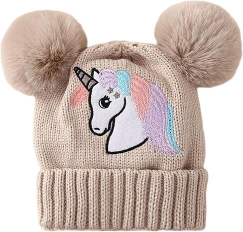 قبعة صغيرة شتوية بتصميم يونيكورن للفتيات الصغيرات، قبعة بوم بوم محبوكة مبتكرة للطقس البارد، قبعة تزلج لعمر 4-12 سنة in Kuwait