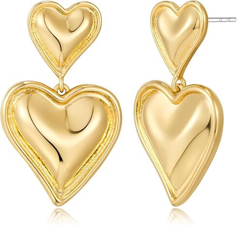 WOWORAMA Gold Heart Earrings for Women Vintage Love Heart Dangle Earrings Double Heart Drop Earings Matte Gold Statement Earrings Valentines Day Gifts in Kuwait