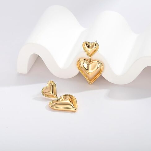 WOWORAMA Gold Heart Earrings for Women Vintage Love Heart Dangle Earrings Double Heart Drop Earings Matte Gold Statement Earrings Valentines Day Gifts in Kuwait