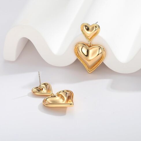 WOWORAMA Gold Heart Earrings for Women Vintage Love Heart Dangle Earrings Double Heart Drop Earings Matte Gold Statement Earrings Valentines Day Gifts in Kuwait