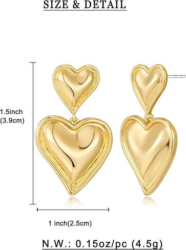 WOWORAMA Gold Heart Earrings for Women Vintage Love Heart Dangle Earrings Double Heart Drop Earings Matte Gold Statement Earrings Valentines Day Gifts in Kuwait