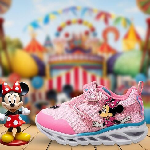 Disney Minnie Mouse Girl's Lighted Athletic Sneaker Light Up Shoes Children with Adjustable Strap (Toddler, Little Kid), Pink in Kuwait