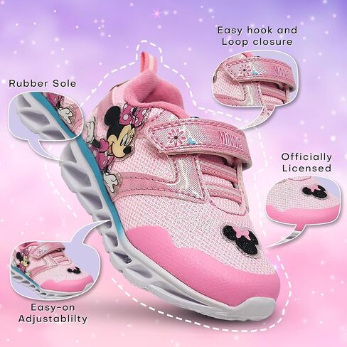 Disney Minnie Mouse Girl's Lighted Athletic Sneaker Light Up Shoes Children with Adjustable Strap (Toddler, Little Kid), Pink in Kuwait