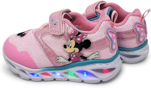 Disney Minnie Mouse Girl's Lighted Athletic Sneaker Light Up Shoes Children with Adjustable Strap (Toddler, Little Kid), Pink in Kuwait