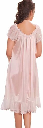 Women's Nightgowns Short Sleeve Satin Silk Plus Size Pink Victorian Nightdress in Saudi Arabia