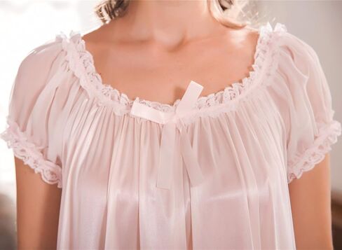 Women's Nightgowns Short Sleeve Satin Silk Plus Size Pink Victorian Nightdress in Saudi Arabia