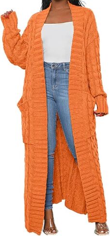 LIVECLOTH Sweaters for Women Cardigan Open Front, Oversized Cardigan Sweaters for Women, Cardigan Sweaters for Women Plus Size (Orange, 2XL) in Kuwait