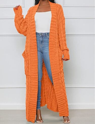 LIVECLOTH Sweaters for Women Cardigan Open Front, Oversized Cardigan Sweaters for Women, Cardigan Sweaters for Women Plus Size (Orange, 2XL) in Kuwait