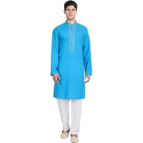 طقم بيجامة SKAVIJ Kurta للرجال من القطن المطرز كاجوال للحفلات in Saudi Arabia