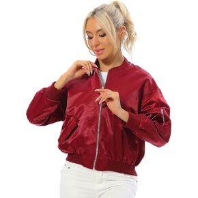 BIRW Womens Bomber Jacket Casual Coats Fall Full Zip Up Lightweight Outerwear Jackets with Pockets Fashion
