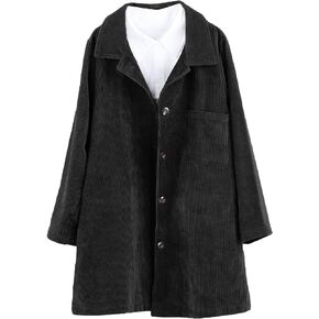 Minibee Women's Corduroy Shacket Jacket Button Down Shirts Fall Long Sleeve Coat with Pockets