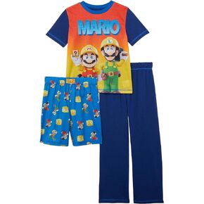 طقم بيجامة مكون من 3 قطع من قميص سوبر ماريو بروس للأولاد ماريو ميكر 2 لألعاب الفيديو وسروال قصير in Kuwait