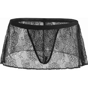 YOOBNG Men's Sissy Panties Skirt Floral Lace Underwear Thongs T-back G-strings Thongs Low Waist Bikini Thongs Underpants