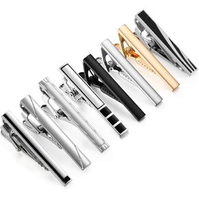 Wynameleri Tie Bars Clips 8 PCS, 1.6, 2.6 Inches Business Shirt Necktie Pin Pinch Clip Set for Men