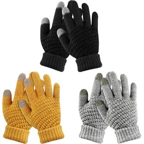 ONESING 3 Pairs Kids Gloves Winter Knit Gloves Warm Stretchy Full Fingers Gloves for Boys Girls